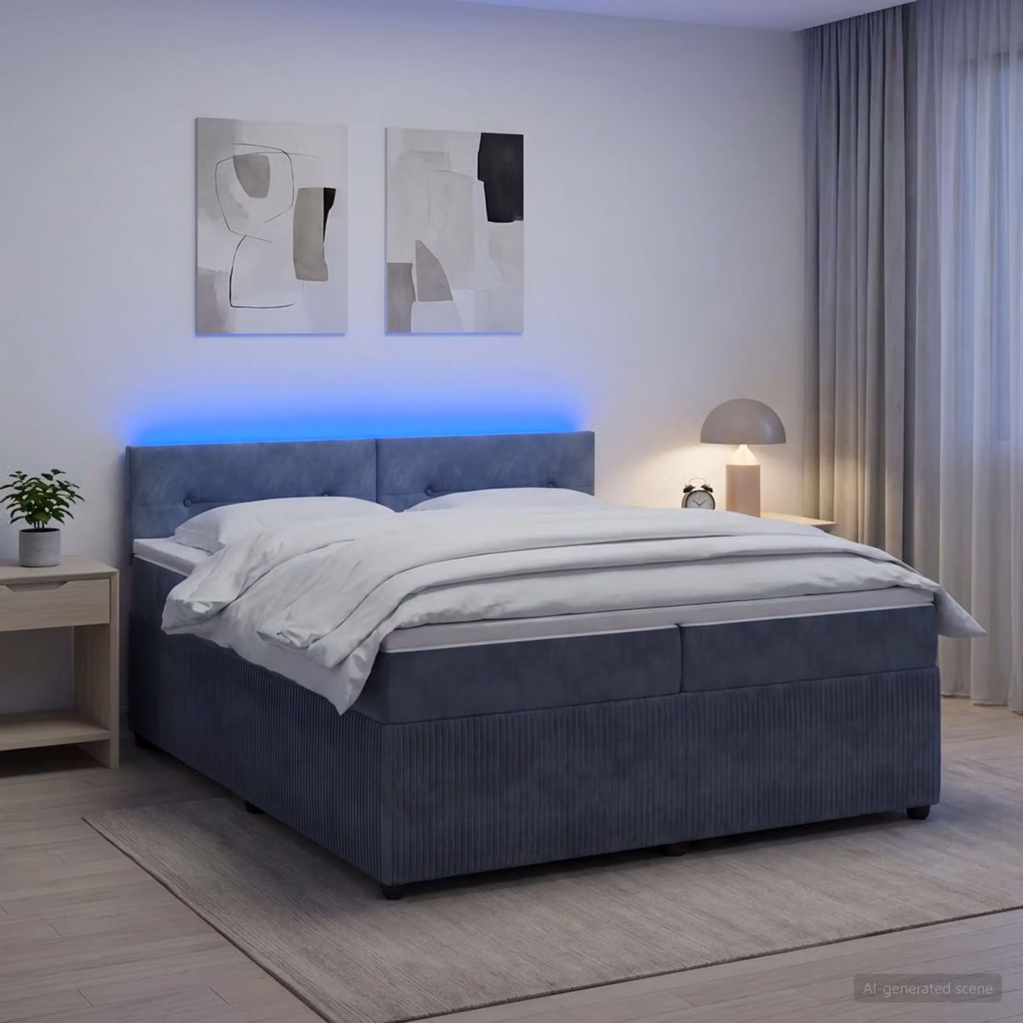 Letto box spring vidaXL con materasso in tessuto grigio scuro, dotato di illuminazione sottostante e porta USB, L/P/H: 200 x 200 x 100,5 cm
