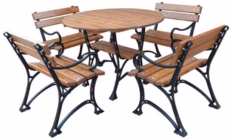 Casa Padrino Set di mobili da giardino in stile liberty marrone/nero - 1 tavolo da giardino e 4 sedie da giardino con braccioli - mobili da giardino per la ristorazione in legno massiccio