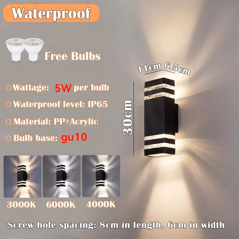 Lampada da parete, impermeabile, con lampadina sostituibile, luce calda bianco, attacco GU10