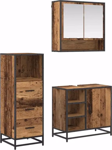 Set di mobili per il bagno 3 pz Legno vecchio 65 x 33 x 60 cm 3402369