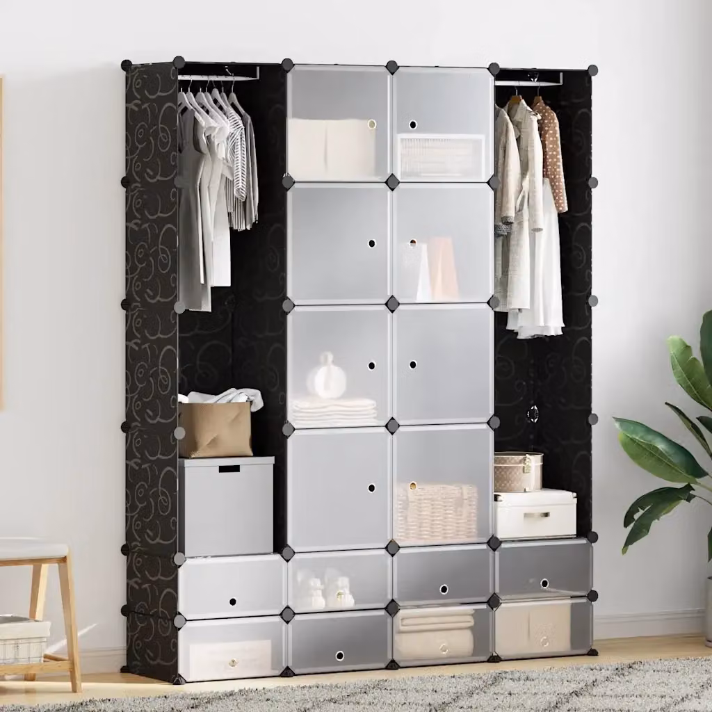 Armadietto Modulare DESIGN IN con 18 Scomparti Nero e Bianco L/P/H: 37 x 146 x 180,5 cm CFW2398299 – 2