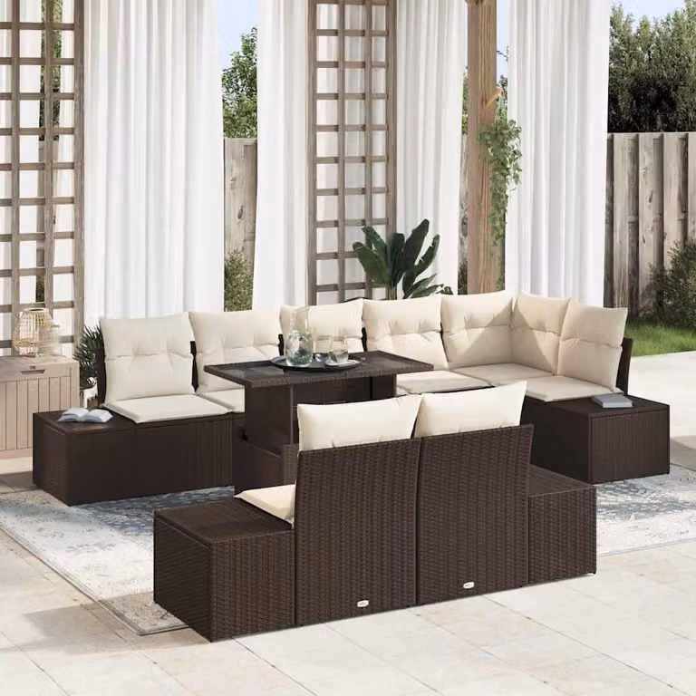 Maison Exclusive - Set di divani da giardino, 9 pezzi, color marrone, in rattan sintetico