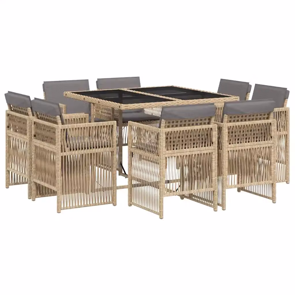 Set Pranzo da Giardino vidaXL 9 pz in Polyrattan con Piano in Vetro e Cuscini Beige Misto – 2