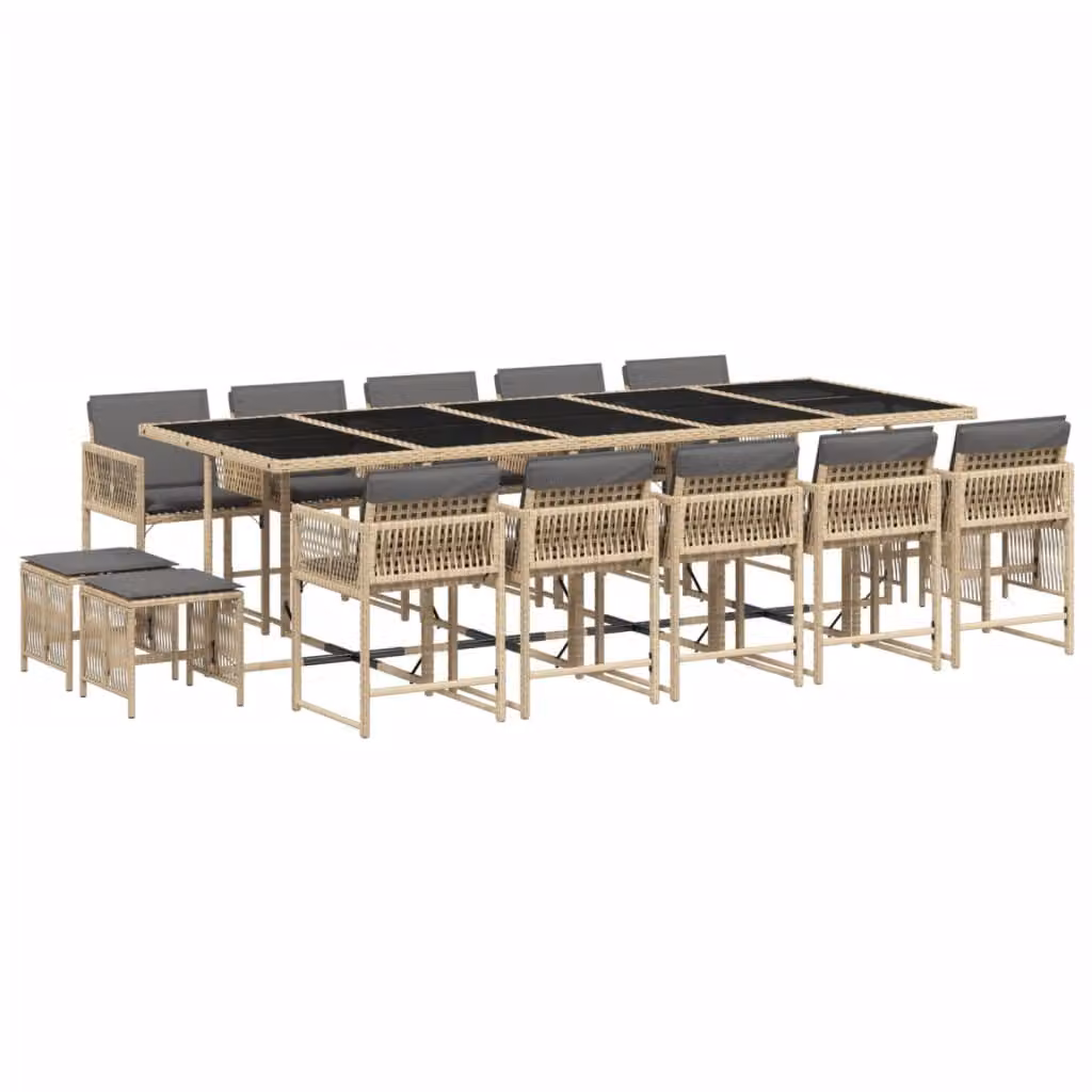 Set Pranzo da Giardino 15 pz con Cuscini Beige Misto Polyrattan