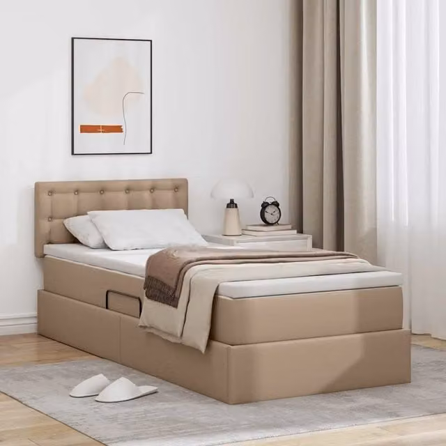 Letto con contenitore e illuminazione LED vidaXL, colore beige, L/P/H: 90 x 190 x 194 cm