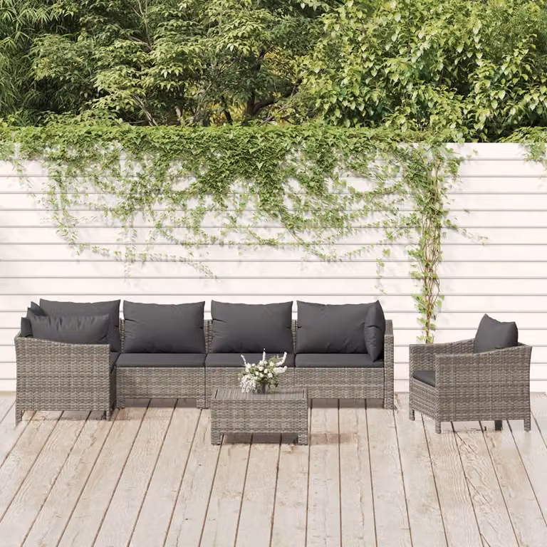vidaXL Set Divani da Giardino 7 pz a Forma a L con Cuscini Grigio