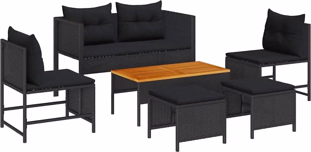 Set Divano da Giardino con cuscino 6 pcs Nero polyrattan