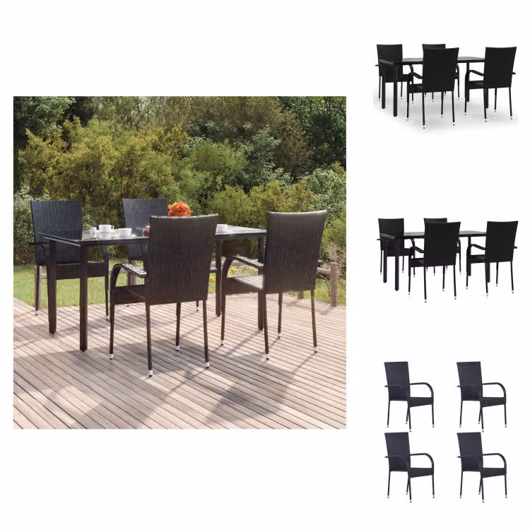 vidaXL Set da pranzo da giardino 5 pezzi in poly rattan nero - Set di mobili da giardino