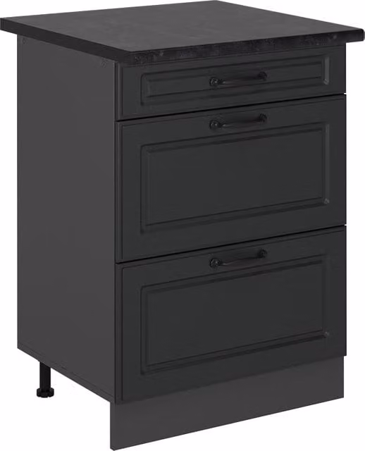 Mobiletto base per cucina R-Line Antracite rustico/Antracite 60 cm con cassetti, PL Antracite Vicco