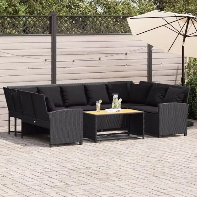 Divano da Giardino con Cuscini in Polyrattan Nero 3365329
