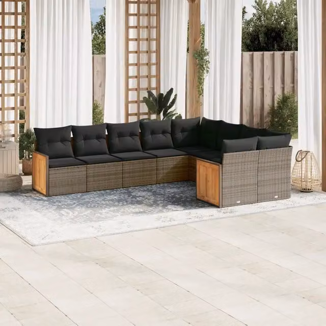 Set Divano da Giardino 9 pz con Cuscini Grigio in Polyrattan 3227985