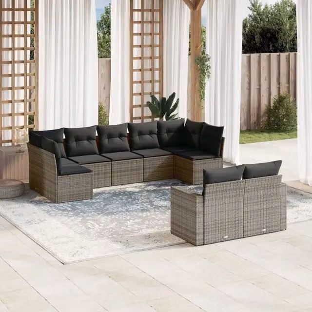 Set Divano da Giardino 9 pz con Cuscini Grigio in Polyrattan 3219410