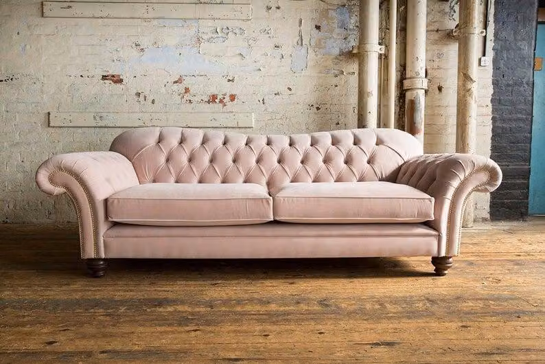 Design Sofa 3 Sitzer Couch Chesterfield Polster Sitz Garnitur Leder Rosa