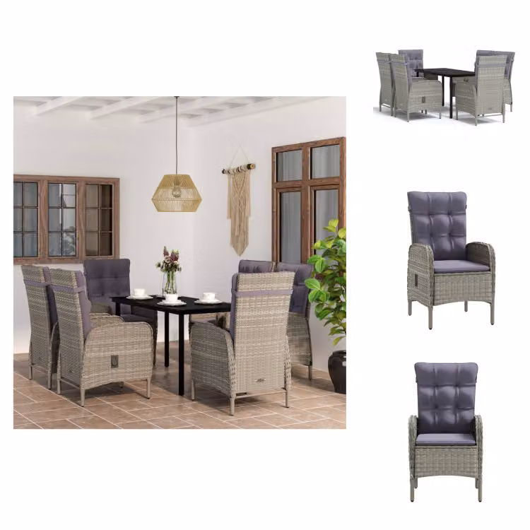 vidaXL set da pranzo da giardino 7 pezzi con cuscini grigio e nero - Set di mobili da giardino
