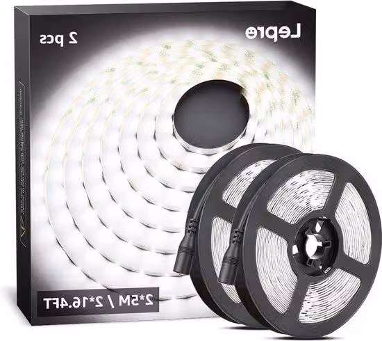 Strisce LED 5 m, bianco freddo, autoadesive, flessibili, set da 12 V - TV, giardino, Natale, feste in discoteca, decorazioni per interni ed esterni, 2 pezzi