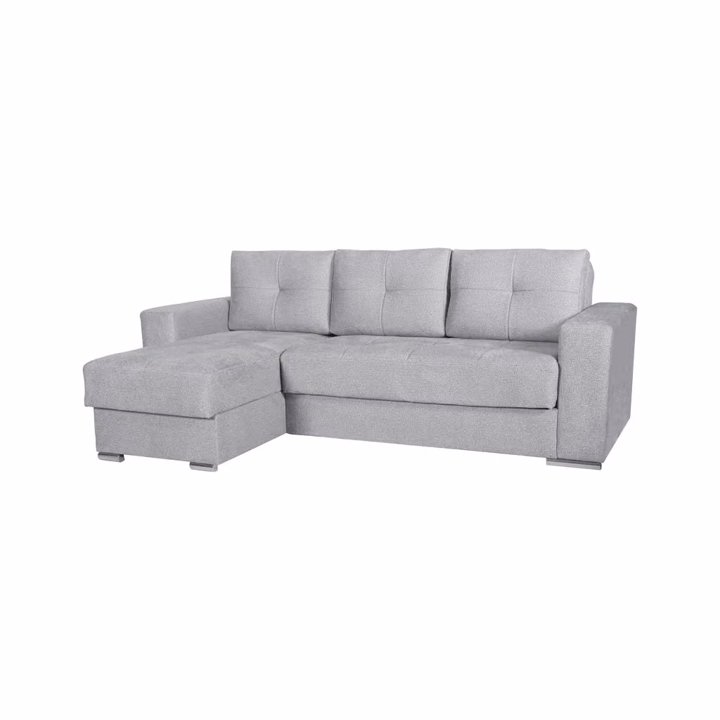 Divano Letto Cesaro DMORA con Penisola Contenitore, L-Shape, Grigio Chiaro, L 236 cm – 2
