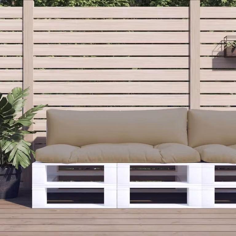 Set di 2 cuscini per pallet vidaXL in poliestere beige e grigio, resistenti all'acqua e ai raggi UV, forma rettangolare L/P/H: 110 x 110 x 10 cm