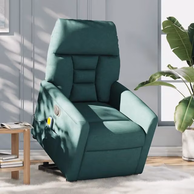 Poltrona Alzapersona Elettrica con Massaggio vidaXL Verde, Ideale per Senior con Braccioli e Struttura in Metallo e Legno
