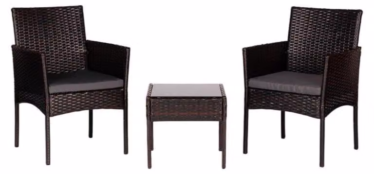 MultiGarden ESO-F368: Set da giardino composto da 2 poltrone e un tavolino con piano in vetro, in rattan marrone