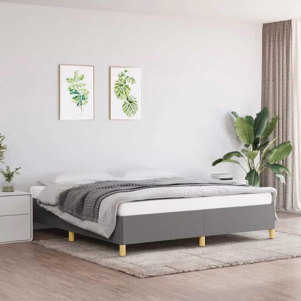 Letto matrimoniale moderno DESIGN IN in tessuto grigio con struttura in legno e doghe, L/P: 160 x 200 cm – 2