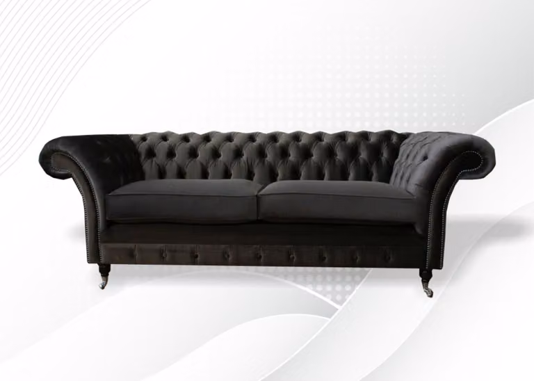 Schwarze Chesterfield Dreisitzer Sofa Couch Polster Wohnzimmer Möbel Stoff