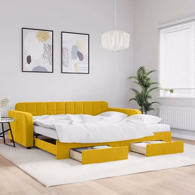 Divano Letto Estraibile con Cassetti vidaXL in Velluto Giallo L/P/H: 223 x 110 x 71 cm, Dimensioni Letto: 100 x 200 cm