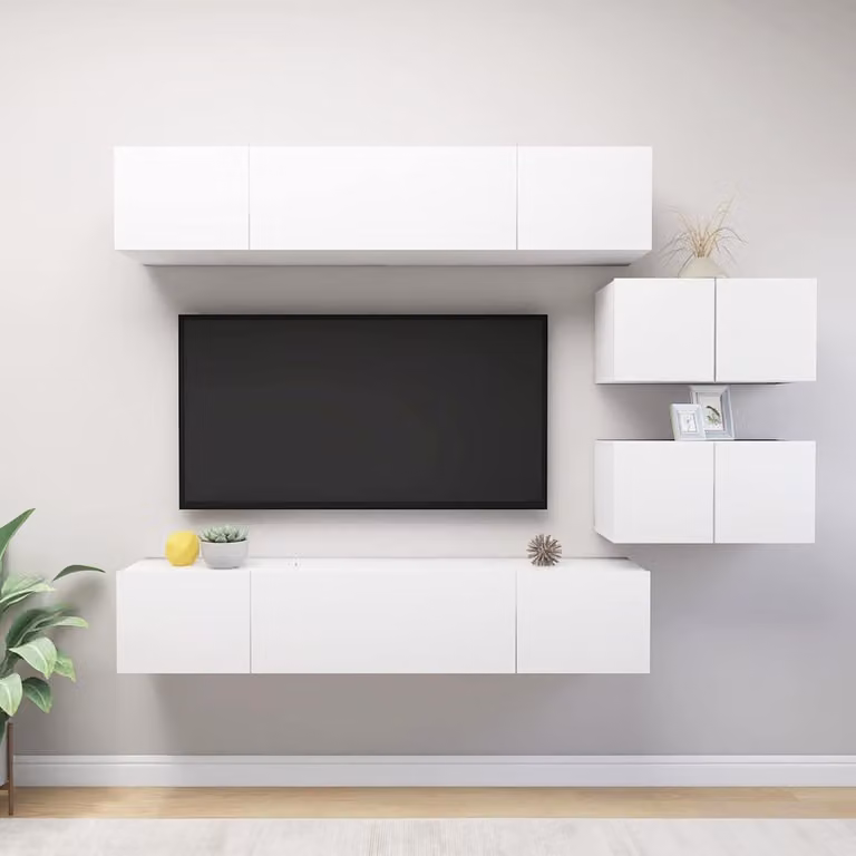 Set di mobili porta TV moderno vidaXL composto da 6 pezzi in legno multistrato bianco opaco per il tuo soggiorno