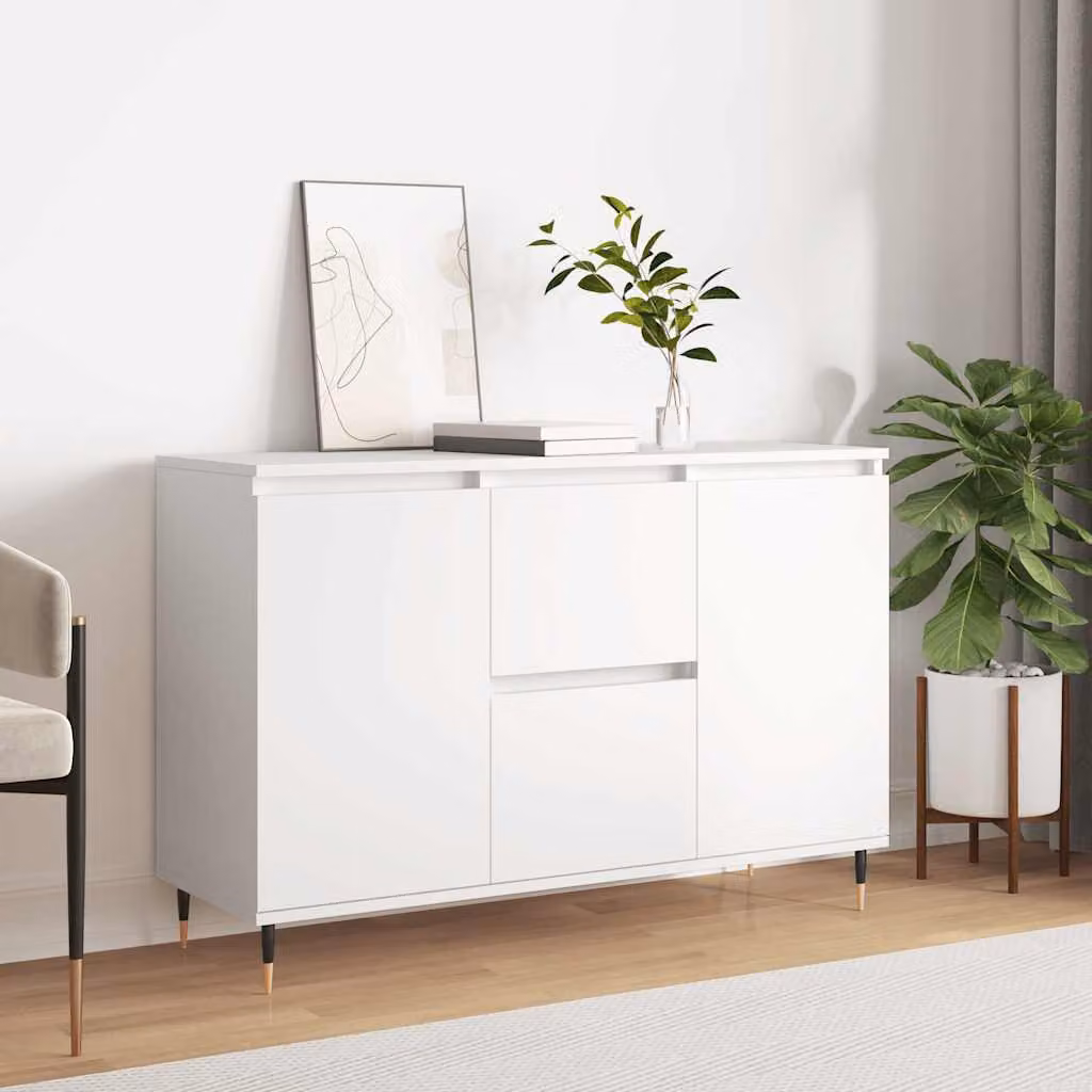 Credenza bianca vidaXL in legno multistrato e metallo, L 101,5 x P 35 x H 70 cm