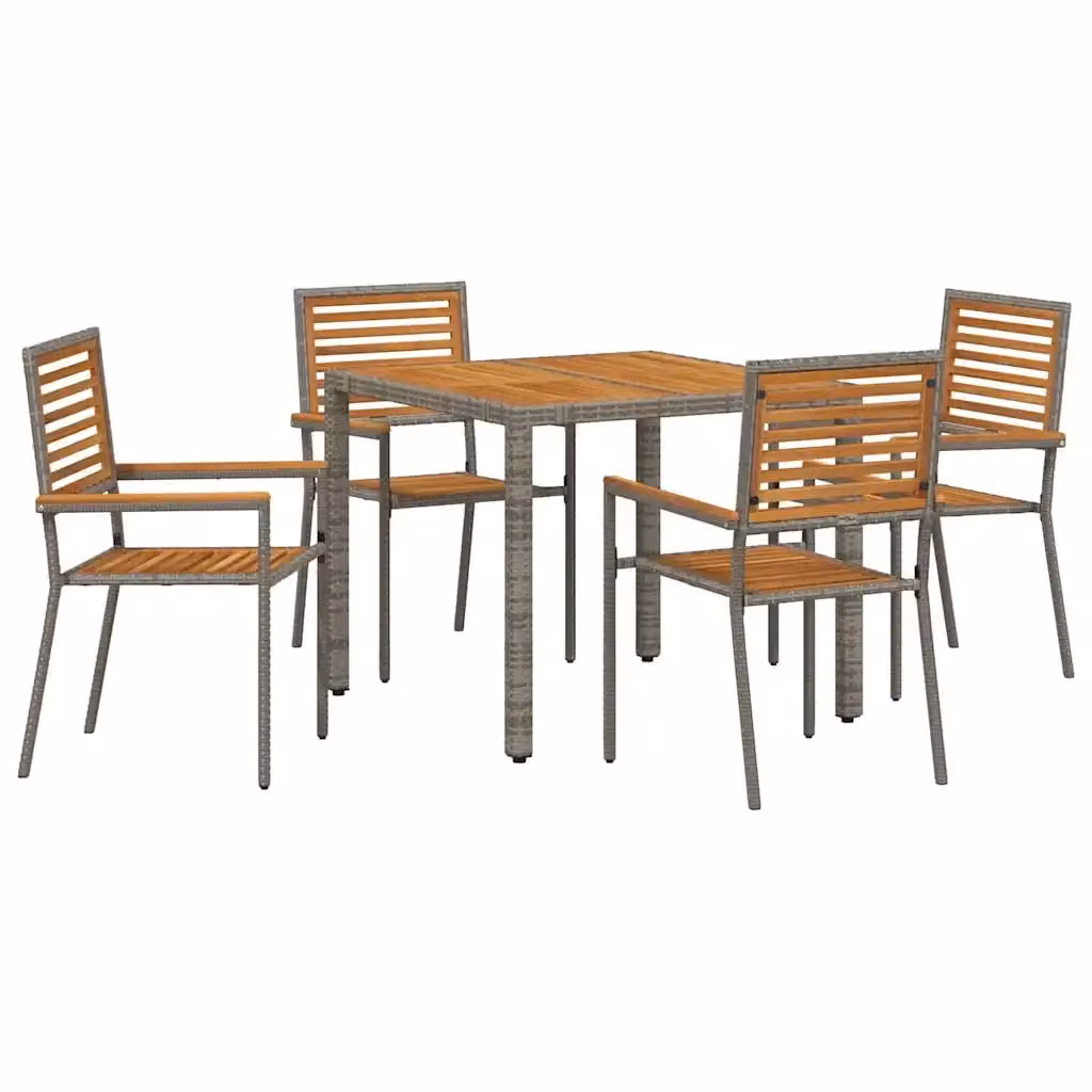 Set da pranzo per giardino e terrazza vidaXL in polyrattan con tavolo in legno di acacia, 5 pezzi, Grigio e Marrone – 2