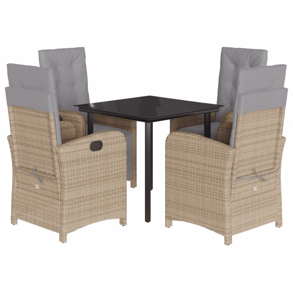 Set Pranzo da Giardino 5 pz con Cuscini Beige Misto Polyrattan