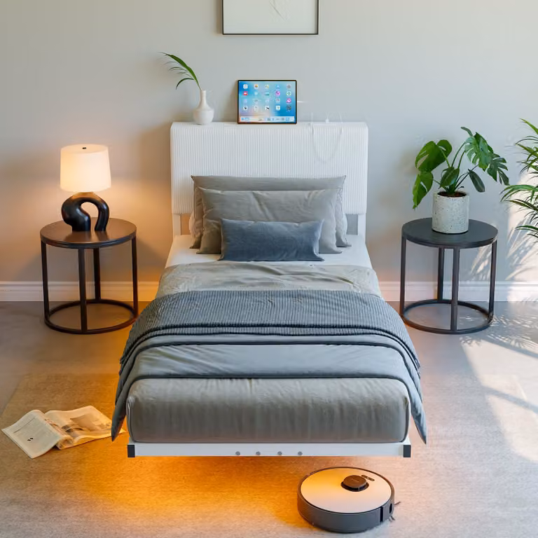 Letto singolo 90x200 cm con illuminazione LED, design sospeso, colore bianco