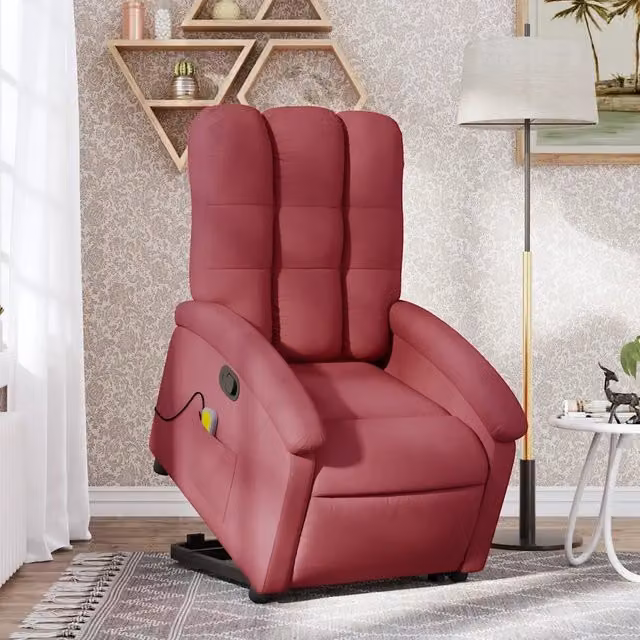Poltrona Alzapersona con Assistenza Elettrica vidaXL, Modello Reclinabile per Senior in Tessuto e Finta Pelle, Colore Rosso
