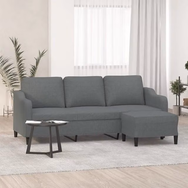 Divano a 3 posti moderno vidaXL con poggiapiedi coordinato in tessuto grigio L: 198 cm, P: 80 cm, H: 77 cm