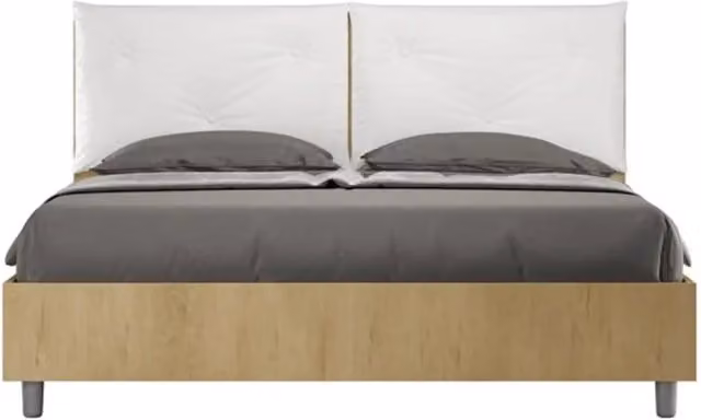 Letto matrimoniale contenitore doppia alzata 160x190 Quercia cuscini similpelle bianco Egos Appia