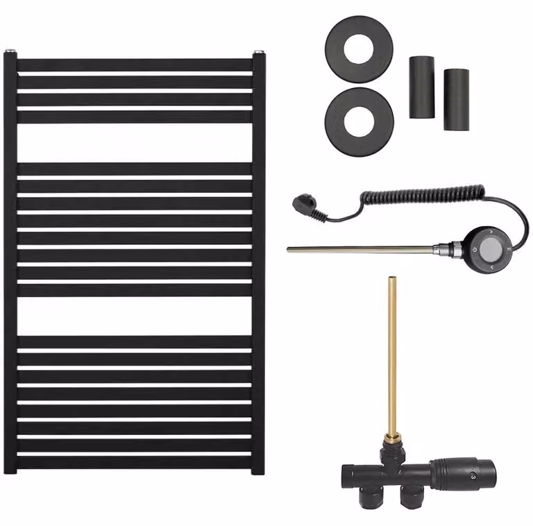 CERANO - Set di radiatori da bagno Vincenzo - riscaldamento combinato, asta Wi-Fi - attacco laterale a punto singolo - 400 W - nero opaco - 970 x 600 mm