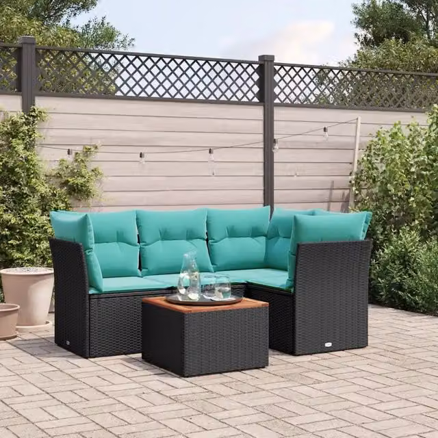 Set Divani da Giardino 5 pz con Cuscini Nero in Polyrattan 3255952