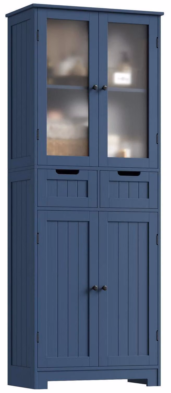 Mobile da bagno alto, con 4 ante, 2 cassetti, dimensioni 170x60x30 cm, colore blu
