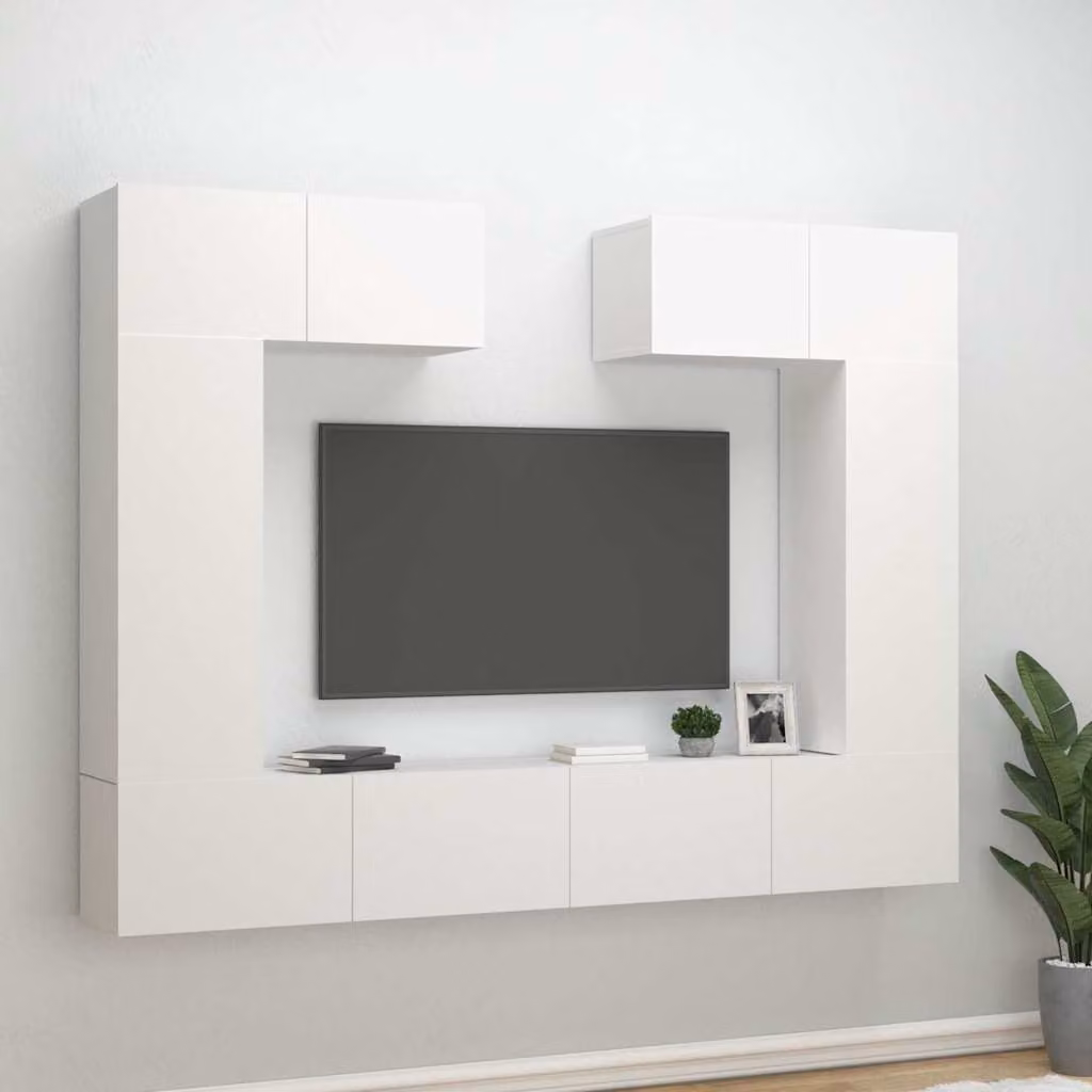 vidaXL Set di Mobili Porta TV Moderno 6 Pezzi Bianco in Legno e MDF da Appendere alla Parete – 1