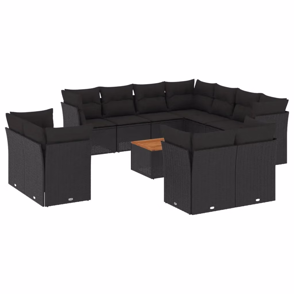 Set di divani da giardino VIDAXL in polyrattan nero con cuscini, 12 pezzi – 2