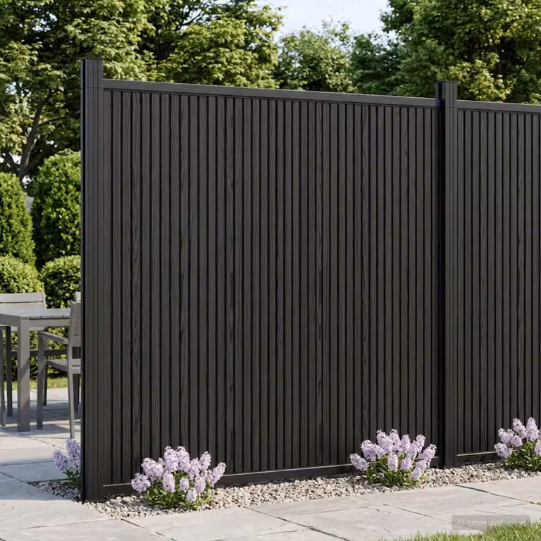Set di 9 pannelli per recinzione vidaXL in WPC e alluminio, colore antracite o nero, L: 1580 cm, H: 186,5 cm