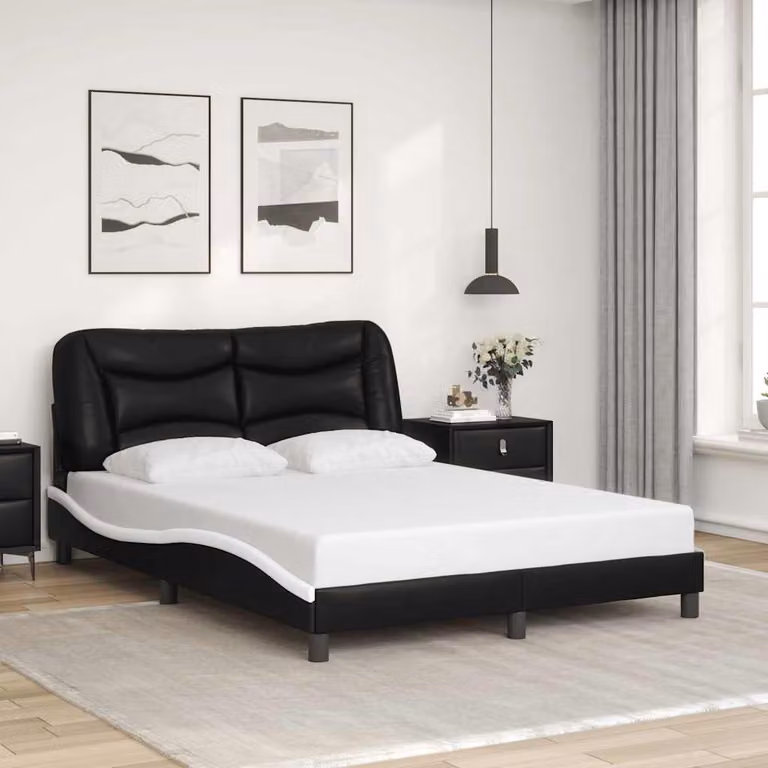 vidaXL Giroletto Hvar senza Materasso in Similpelle Nero e Bianco L 140 x P 190 cm