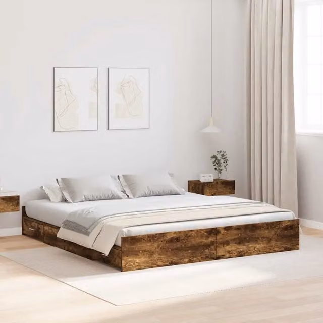 Struttura letto con contenitore Rovere fumé 200 x 200 cm 3335265