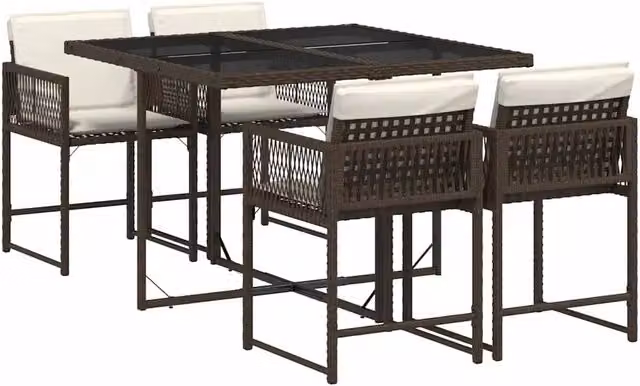 Set da Pranzo da Giardino 5pz | Set Salotto da Giardino con Cuscini in Polyrattan Marrone