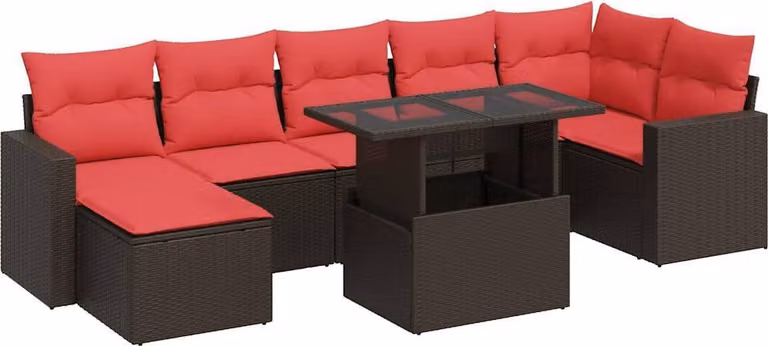 Set Divani Giardino 8 pz con Cuscini Marrone Polyrattan Acacia