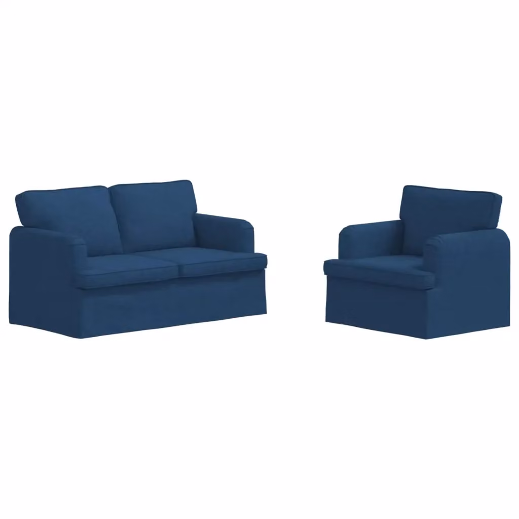 Set di 2 divani vidaXL in tessuto blu con struttura in metallo per soggiorno e camera da letto L: 144 cm, P: 80 cm, H: 85 cm – 2