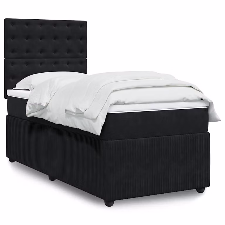 vidaXL Giroletto a Molle con Materasso in Velluto Nero L/P: 100 x 200 cm