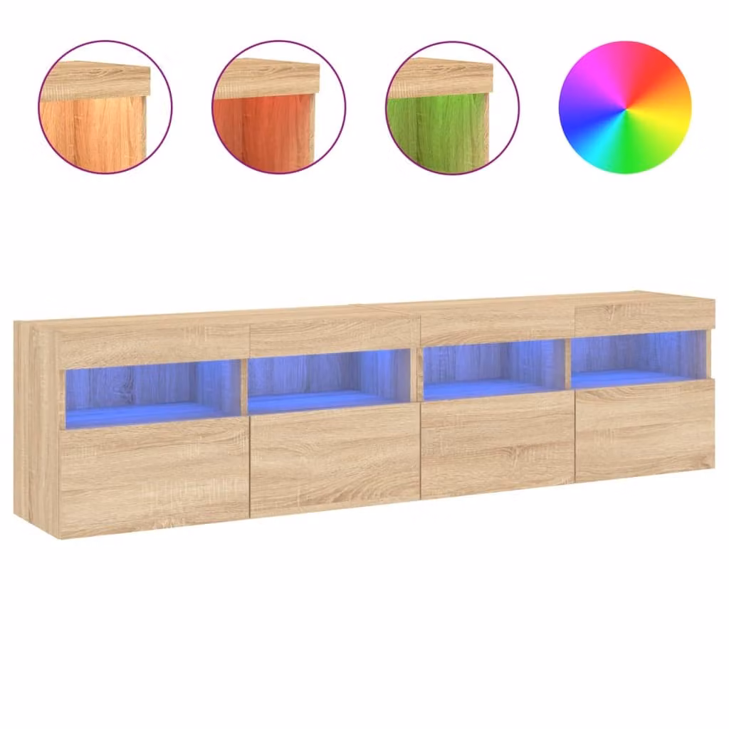 Mobili TV a Parete con Luci LED 2pz Rovere Sonoma 80x30x40 cm