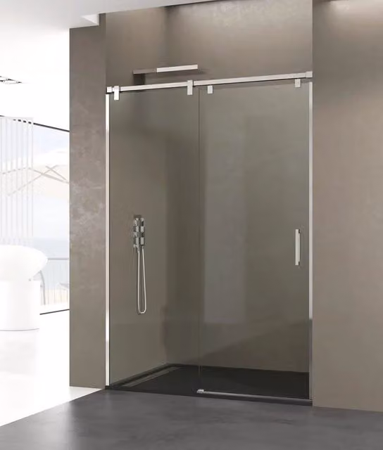 Box doccia frontale FUTURA 1 fisso + 1 scorrevole 140 cm (135-140) acciaio inox lucido vetro trasparente