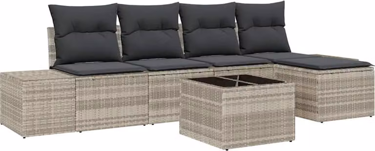 Set Divano da Giardino 6 pcs Grigio chiaro polyrattan
