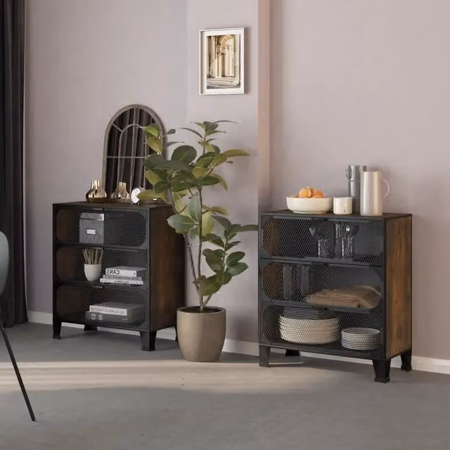 Set di 2 armadietti a muro vidaXL in stile industriale, colore marrone, realizzati in metallo e MDF con ante a battente e ripiani interni, L: 72 cm, P: 36 cm, H: 82 cm – 1